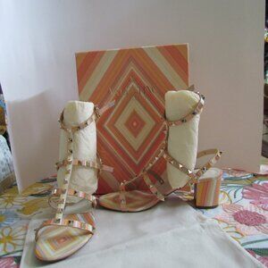 New VALENTINO GARAVANI Rainbow leather Heels sandals/shoes EU 8, US 7,5. UK 5.